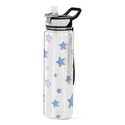 EtherSpher Handdraw Stars Navy Blue White Designed clear sports bottles with straw bulk for journal Unique design decor diary Officravel Home