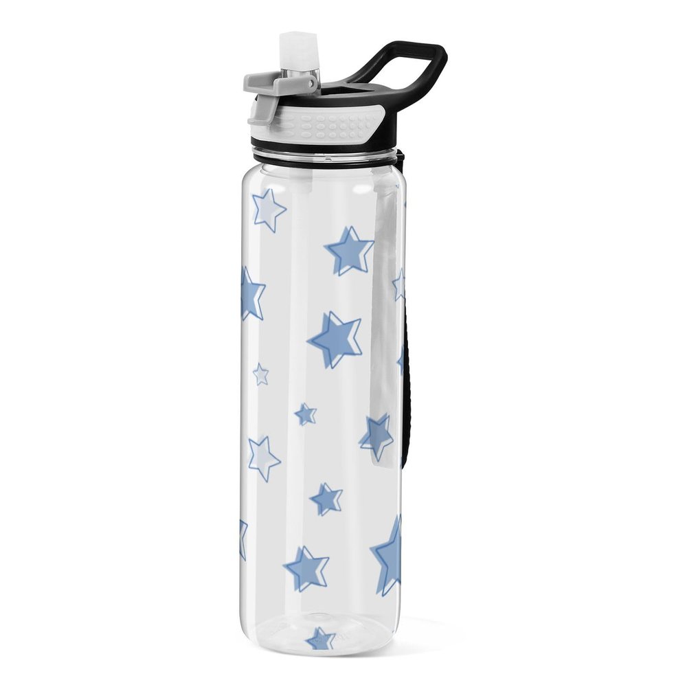 EtherSpher Handdraw Stars Navy Blue White Designed clear sports bottles with straw bulk for journal Unique design decor diary Officravel Home