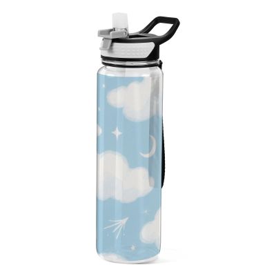 EtherSpher Blue and White Moon Clouds Designed clear plastic sports water bottle for diary portablravelling Patio Office Home