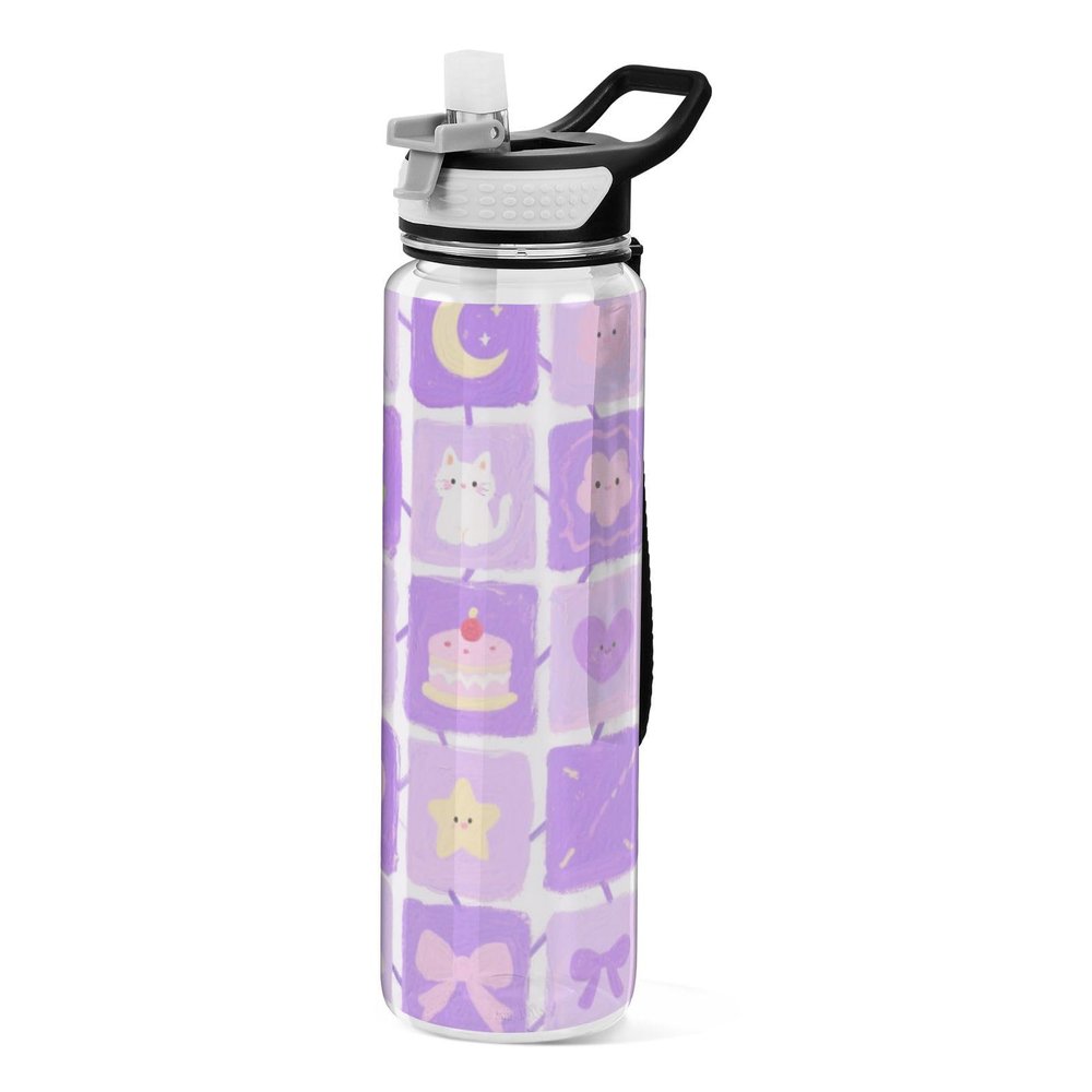 EtherSpher Purple Flower Cake Grid Designed plastic sports bottles baseball for working Unique design decor Sports Patio Office Home