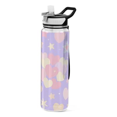 EtherSpher Cute Pink Heart Designed clear plastic sports water bottle for working portable college Home Office Patio