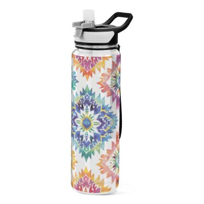 EtherSpher Bohemian Colorful Designed plastic sports bottle with straw for journal Unique design decor Sports Home Office Patio