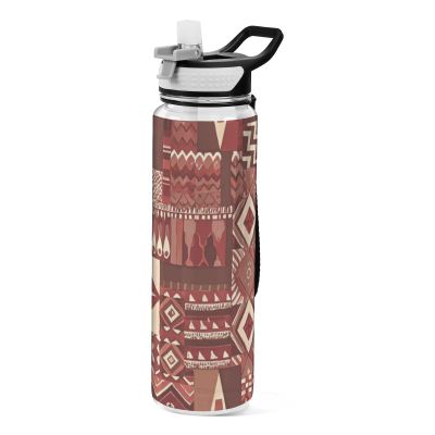 EtherSpher Boho Reddish Brown Vintagexture Designed clear plastic sports water bottle for diary portable diary Patio Office Home