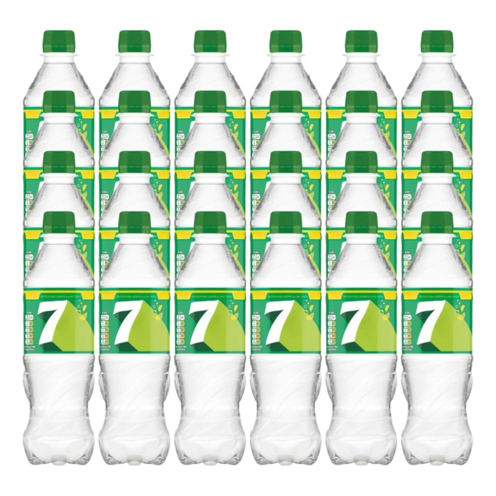 7 Regular Lemon and Lime Flavoured Fizzy Soft Drink with Sugars and Sweetners Carbonated Soda Free From Artificial Colours and Preservatives 500ml Bottles No Caffeine Recyclable (Pack of 24)