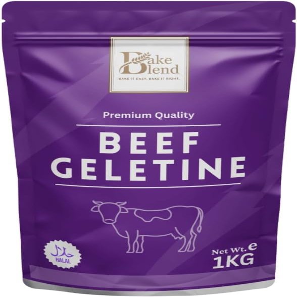 Bake Blend Halal Beef Gelatine Powder 1kg 100% Bovine Derived, High 250 Bloom Strength for Firm Sets, Ideal for Panna Cotta, Mousses, Gummies, Jellies, and Professional Baking