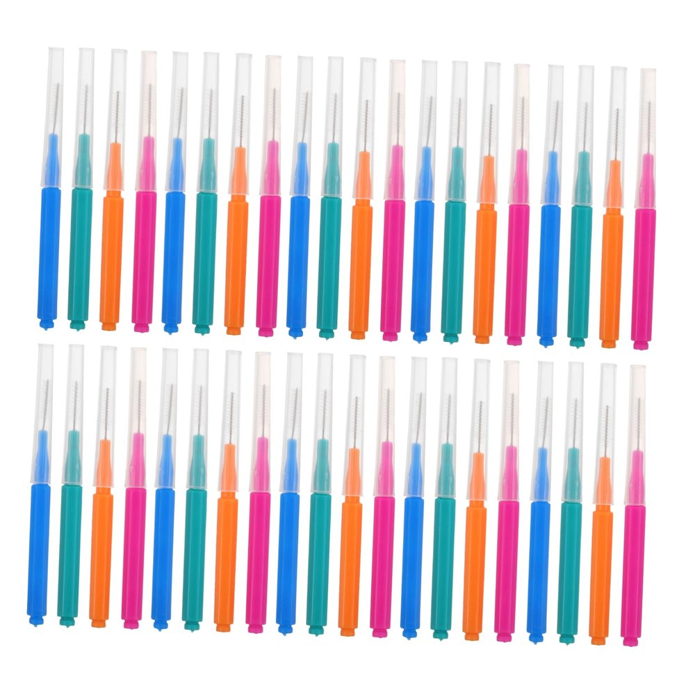Beaupretty 40pcs Interdental Brush for Braces Push-Pull Stainless Steel Wire Cleaning Tool Green Teepees Dental Brushes