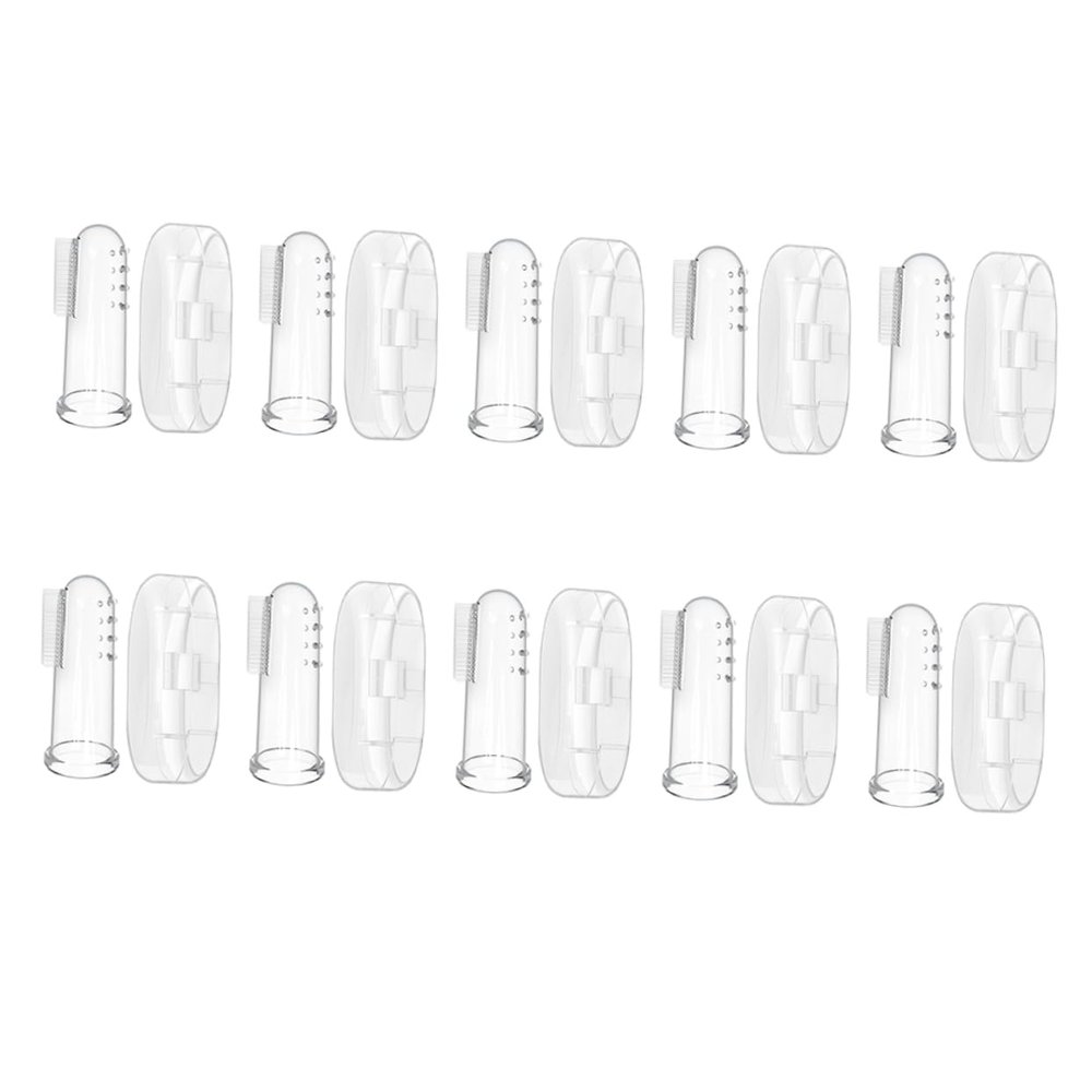 SECFOU 10 Sets Baby Finger Toothbrushes for Infant and Toddler, Silicone Material with Double-Sided Design, Massage Gums and Relieve Teething Discomfort, Includes Storage Cases for Easy