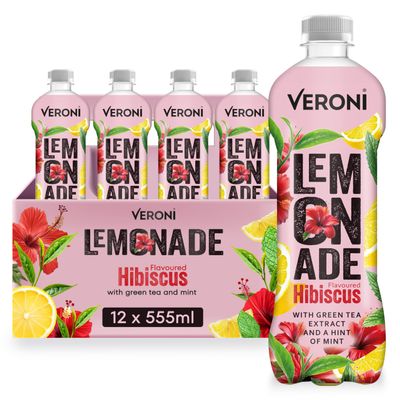Veroni Hibiscus Lemonade with Green Tea and Mint, 12 x 555ml Bottles Light, Floral & Cooling Beverage