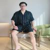 2-piece Mens Silk Pajamas Set Plus size Button-Down Short Sleeve Shirt Top Soft Satin Sleepwear With Pocket Loungewear(XX-Large) Black view 2