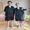 2-piece Mens Silk Pajamas Set Plus size Button-Down Short Sleeve Shirt Top Soft Satin Sleepwear With Pocket Loungewear(XX-Large) Black view 4