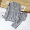 Men's Button Down Pajama Set 2-Piece Cotton Long Sleeve Sleepwear Solid Color Loungewear Pjs Sets(Light Gray,Medium) view 3