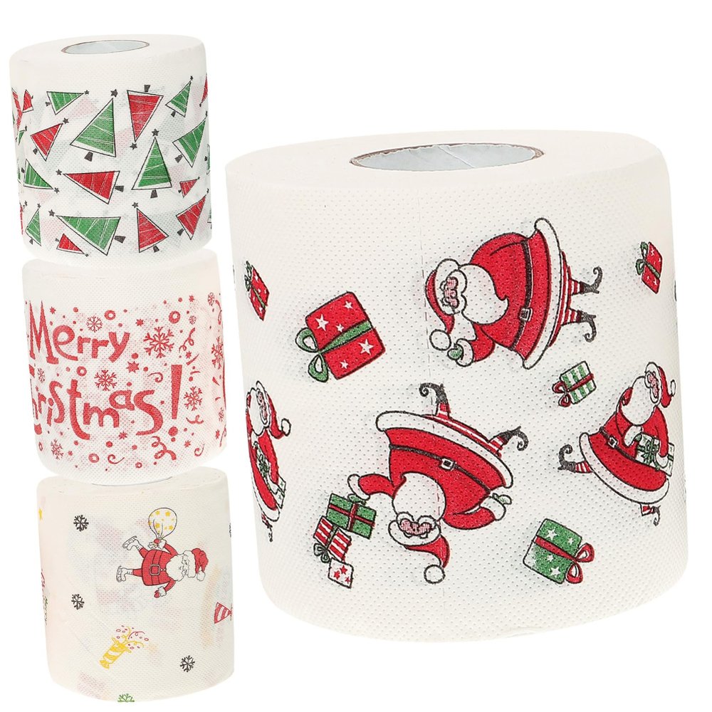 4 rolls Christmas Pattern Toilet Paper Fun Decorative Bathroom Tissue Festive Designs for Holiday Celebrations for Parties Daily Use Creative Xmas present Idea