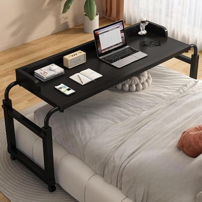 Adjustable Overbed Table with Wheels - Mobile Bedside Desk for Laptop & Food Tray, Fits Full/Queen/King Beds, 115-210cm, Rolling Medical Table, Black