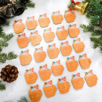 Threehoney 25 Pcs Christmas Advent Countdown Wooden Tokens Set Cocoa Cup Advent Calendar Countdown Activity Gifts for Family Friends Christmas to Do List and Bucket List Activities