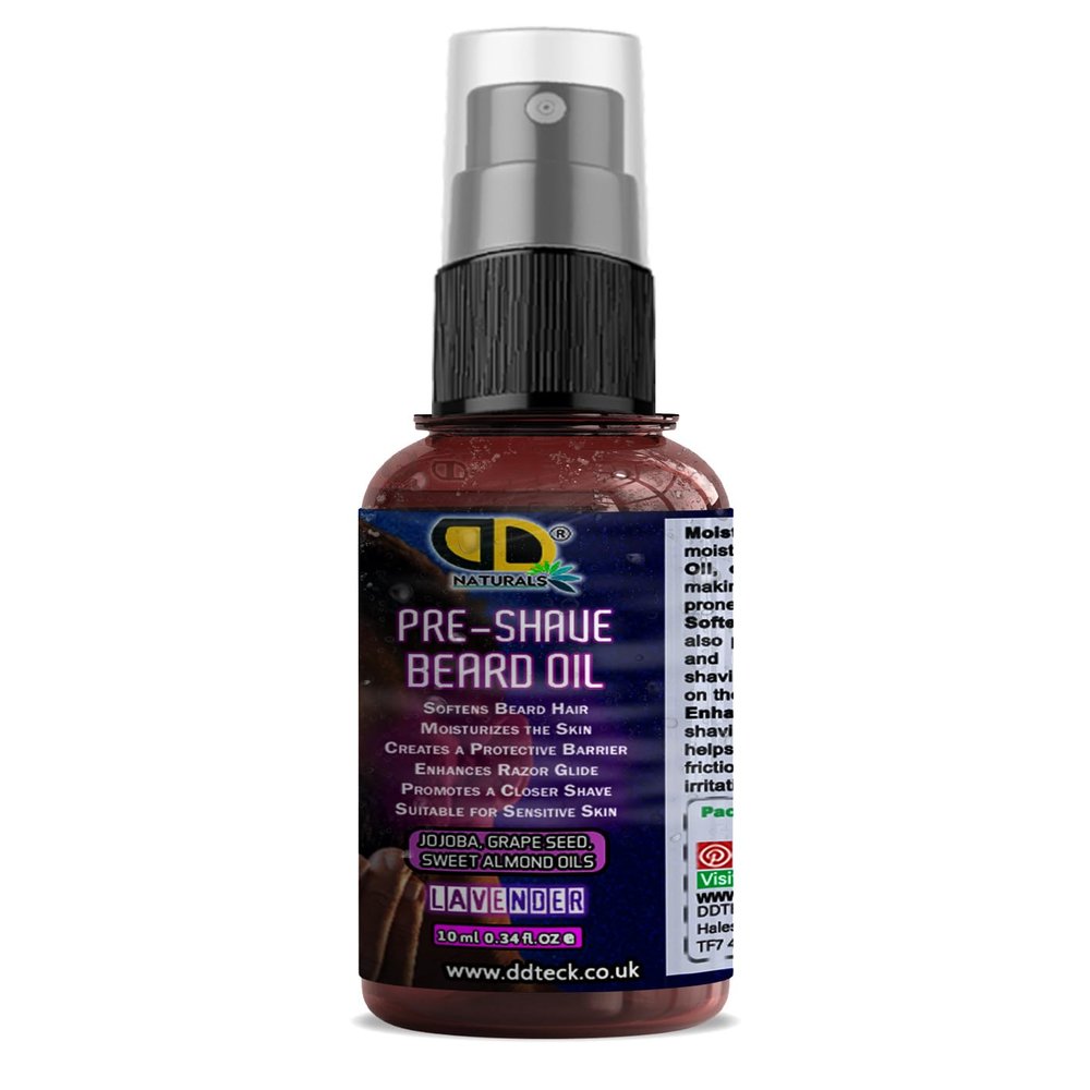 Pre-Shave Beard Oil with Lavender Soothes Sensitive Skin, Softens Hair, Enhances Razor Glide & Reduces Tug & Irritation Natural Jojoba, Grapeseed & Sweet Almond Oils (10ml Spray)