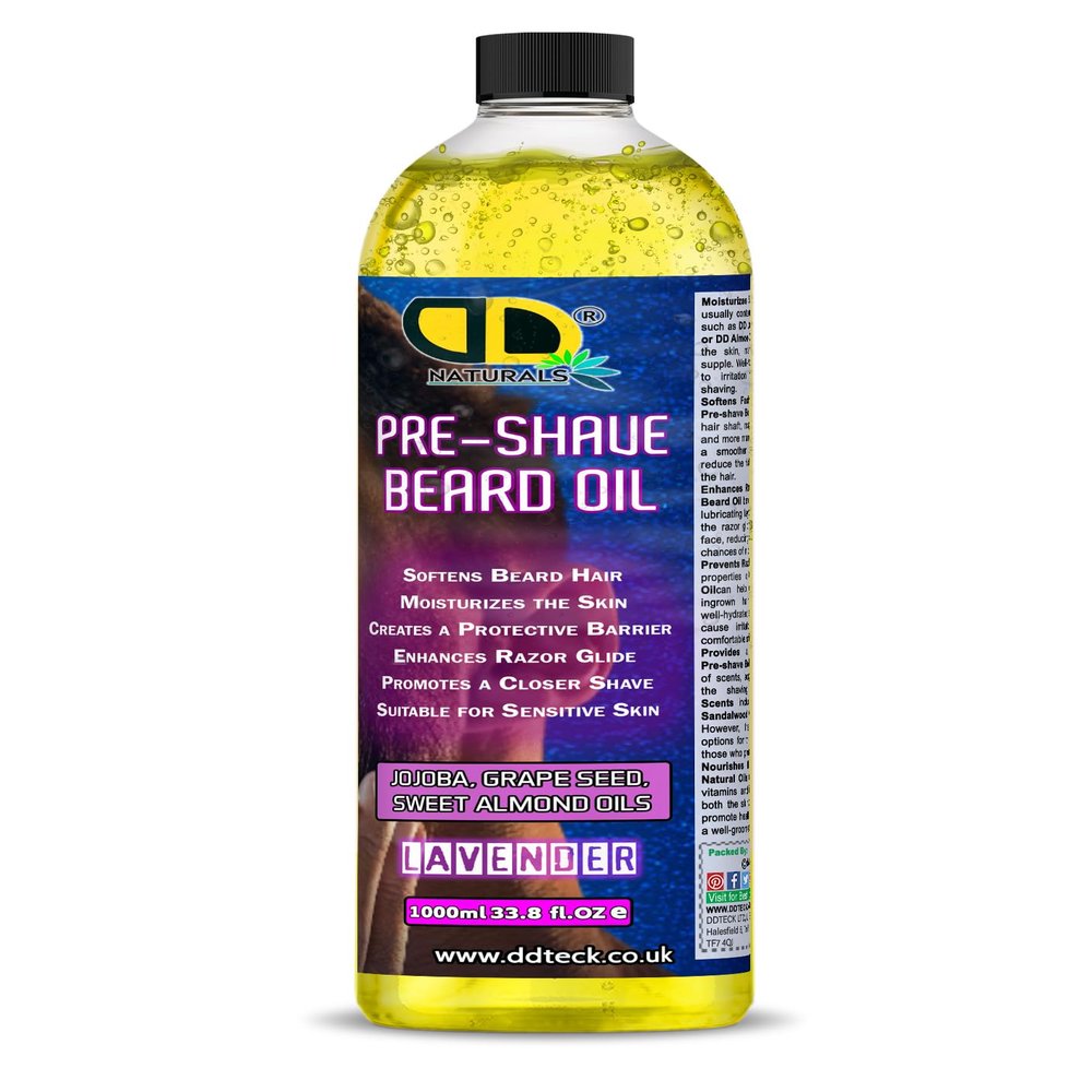 Pre-Shave Beard Oil with Lavender Soothes Sensitive Skin, Softens Hair, Enhances Razor Glide & Reduces Tug & Irritation Natural Jojoba, Grapeseed & Sweet Almond Oils (1000ml Cap)