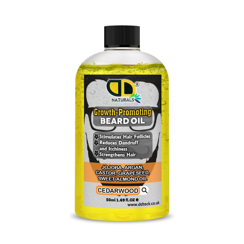 Beard Growth Oil for Men with Cedarwood Stimulates Hair Follicles, Strengthens & Moisturizes, Stops Itch & Dandruff Jojoba, Argan, Castor, Grapeseed, Almond Oil (50ml)