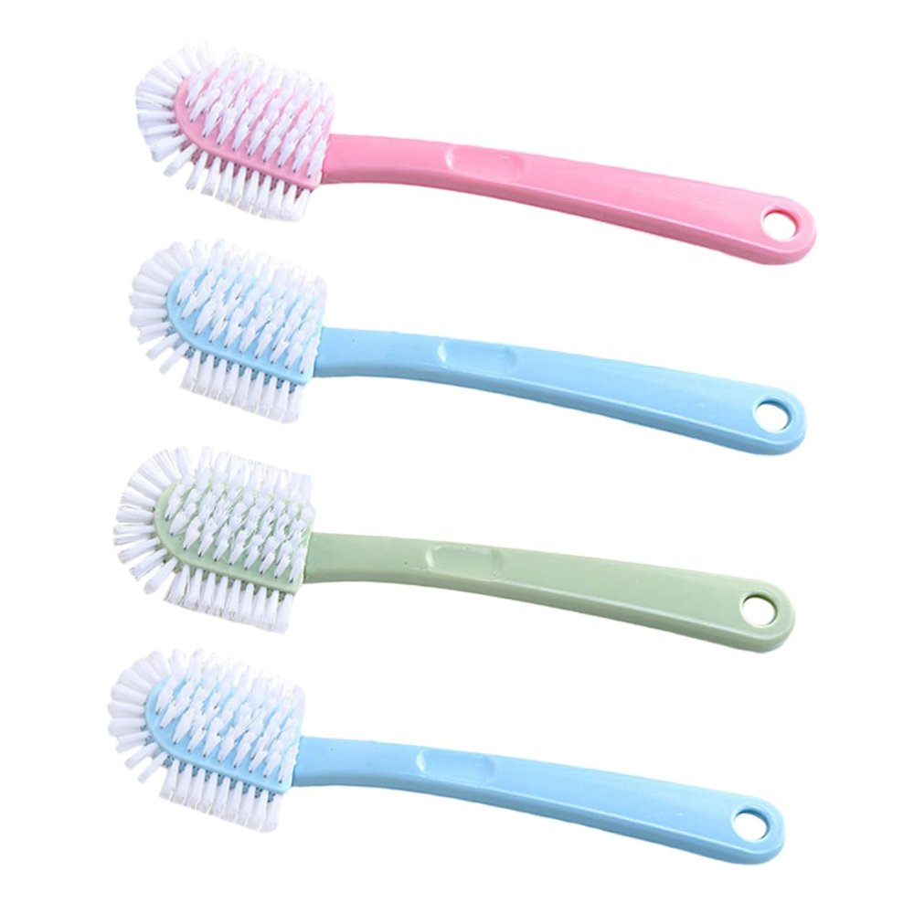 FreshCart Basics 4Pcs Long Handle Plastic Cleaning Brush Versatile Laundry and Bathroom Washing Tool with Flexible Bristles for Home and Office Use and Storage