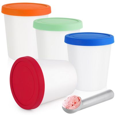 yeeplant 4-Pack 1 Quart Ice Cream Storage Tubs With Lids And Scoop, Reusable Containers For Homemade Ice Cream, Sorbet, Freezer Safe