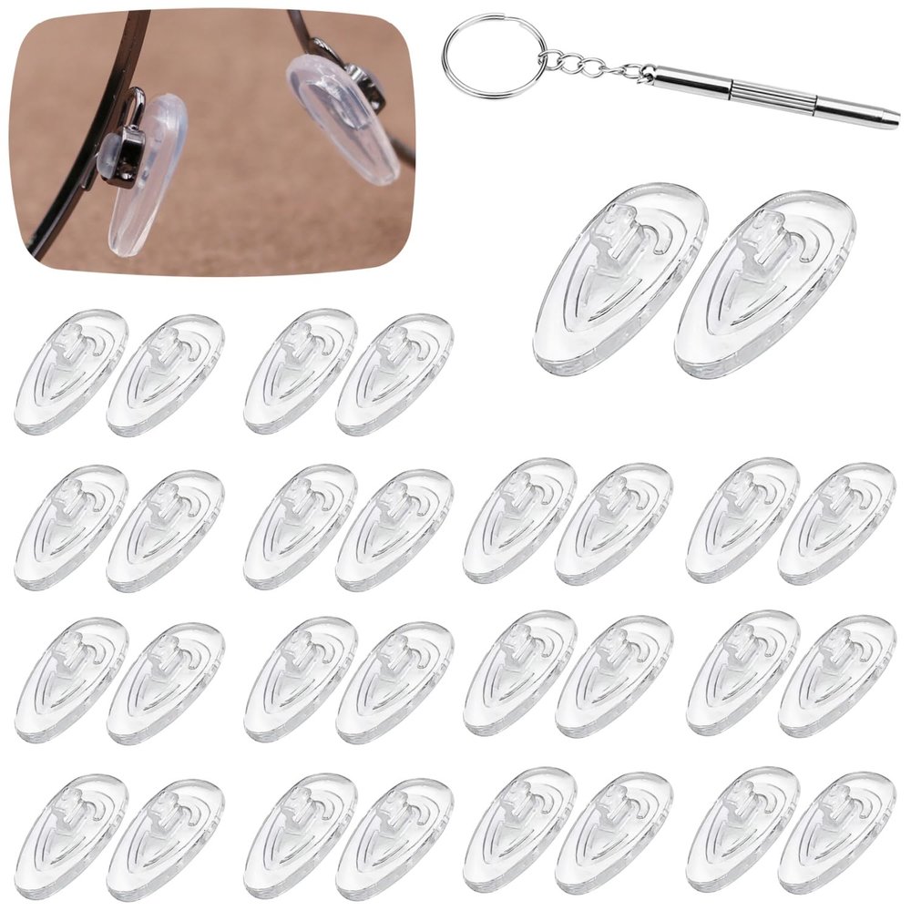 15 Pairs Replacement Silicone Nose Pads for Glasses, Push-in Eyeglass Nose Pads for Eyeglasses Sunglasses Include Micro Screwdriver