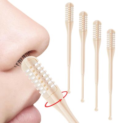 4Pcs Nasal Hair Cutter, 2 in 1 360 Degree Rotating Nose Hair Trimmer with Ear Picker, Double Sided Manual Nasal Beauty Tool for Women Men