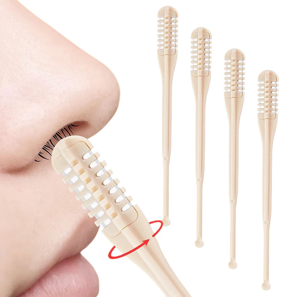 4Pcs Nasal Hair Cutter, 2 in 1 360 Degree Rotating Nose Hair Trimmer with Ear Picker, Double Sided Manual Nasal Beauty Tool for Women Men