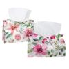 2 pack Pink Flowers with Leaves Tissue Box Cover, Decorative Tissue Box Dispenser for Bathroom, Parlors, Office, Bedroom Dresser, Vanity Countertop, Nightstand, Car, and Desk