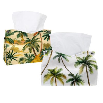 2 pack tropical palm trees tree (1) Tissue Box Cover, Decorative Tissue Box Dispenser for Bathroom, Parlors, Office, Bedroom Dresser, Vanity Countertop, Nightstand, Car, and Desk