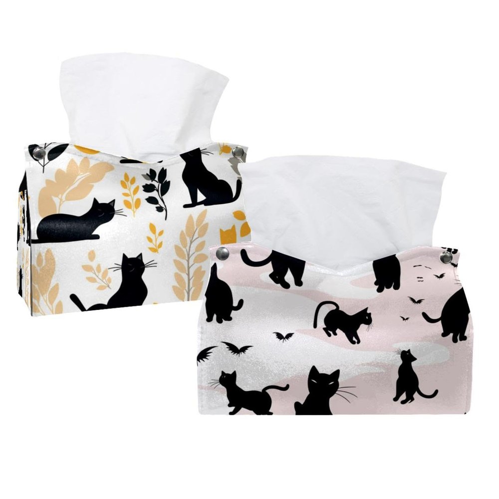 2 pack Cats on a White Background Tissue Box Cover, Decorative Tissue Box Dispenser for Bathroom, Parlors, Office, Bedroom Dresser, Vanity Countertop, Nightstand, Car, and Desk