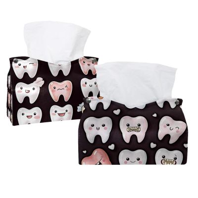 2 pack Cute Teeth Tissue Box Cover, 7.5x5x6in