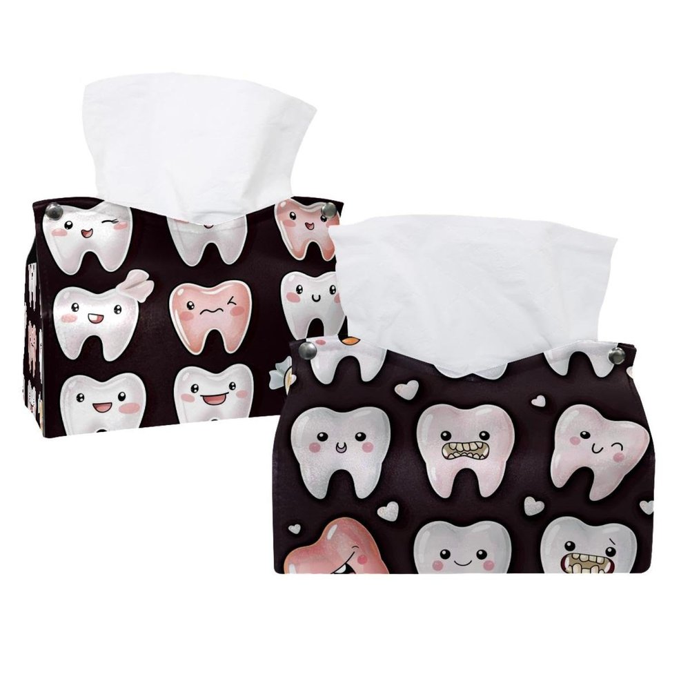 2 pack Cute Teeth Tissue Box Cover, 7.5x5x6in