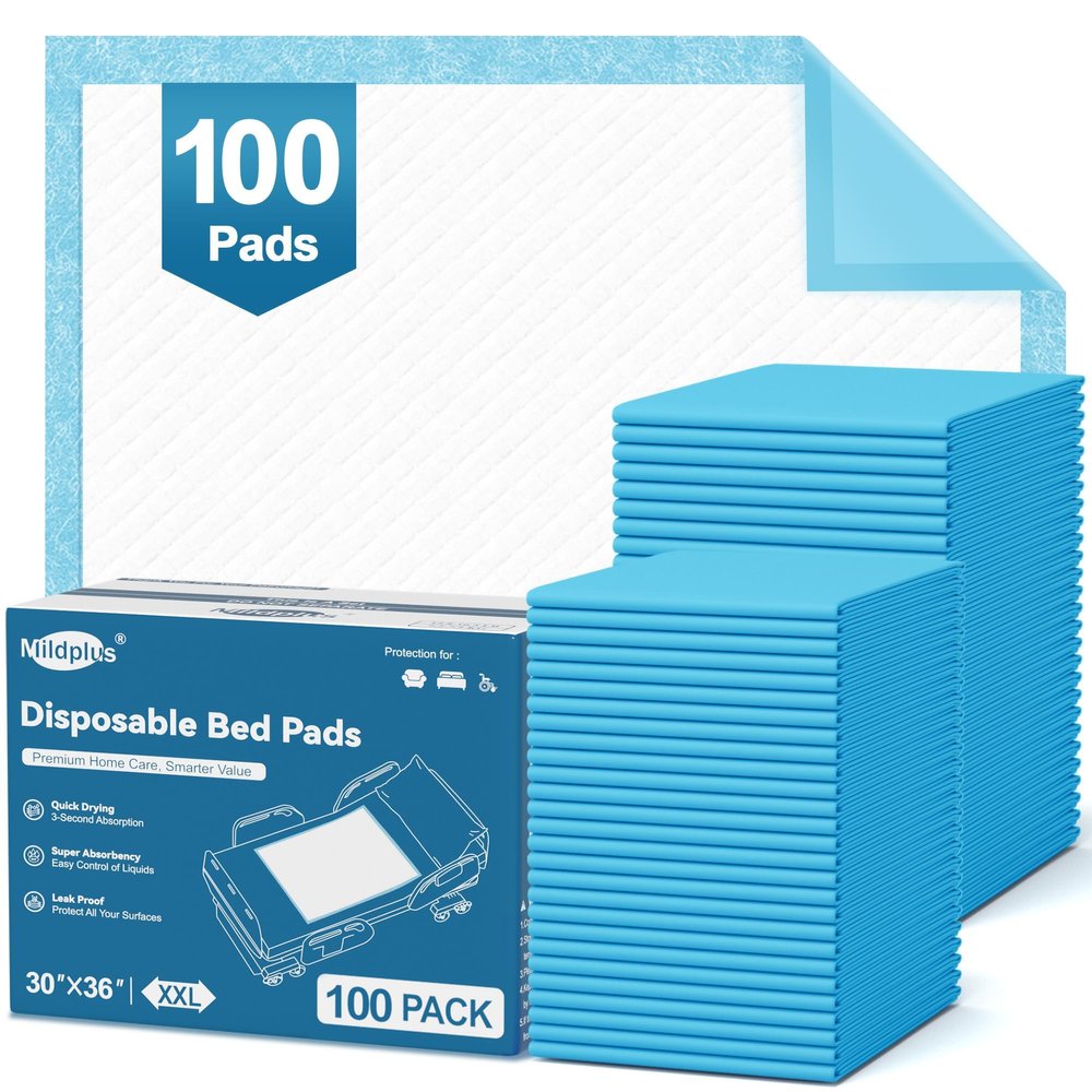 100 Count MILDPLUS 30''X36'' Disposable Bed Pads Super Absorbent Underpads, Disposable Extra Large Chucks Pads Incontinence Pads for Adult, Senior, Kids and Pet