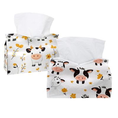 2 pack Animal Cute Cows (35) Tissue Box Cover, Decorative Tissue Box Dispenser for Bathroom, Parlors, Office, Bedroom Dresser, Vanity Countertop, Nightstand, Car, and Desk