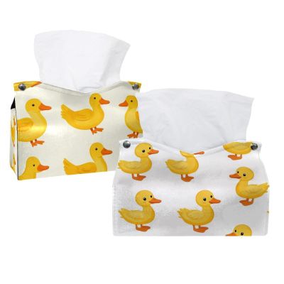 2 pack Yellow ducklings on a white field Tissue Box Cover, Decorative Tissue Box Dispenser for Bathroom, Parlors, Office, Bedroom Dresser, Vanity Countertop, Nightstand, Car, and Desk