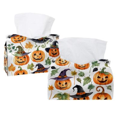 2 pack Halloween icon set watercolor painting 3_56 Tissue Box Cover, Decorative Tissue Box Dispenser for Bathroom, Parlors, Office, Bedroom Dresser, Vanity Countertop, Nightstand, Car, and Desk