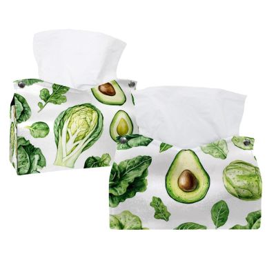 2 pack Green cabbage avocado (3) Tissue Box Cover Leather Facial Tissue Dispenser Box Holder for Dresser Bathroom Decorative