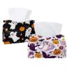 2 pack Halloween Bats Candies Pumpkins Tissue Box Cover, Decorative Tissue Box Dispenser for Bathroom, Parlors, Office, Bedroom Dresser, Vanity Countertop, Nightstand, Car, and Desk view 1