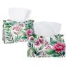 2 pack Flowers and Green Leaves Tissue Box Cover, Decorative Tissue Box Dispenser for Bathroom, Parlors, Office, Bedroom Dresser, Vanity Countertop, Nightstand, Car, and Desk view 1