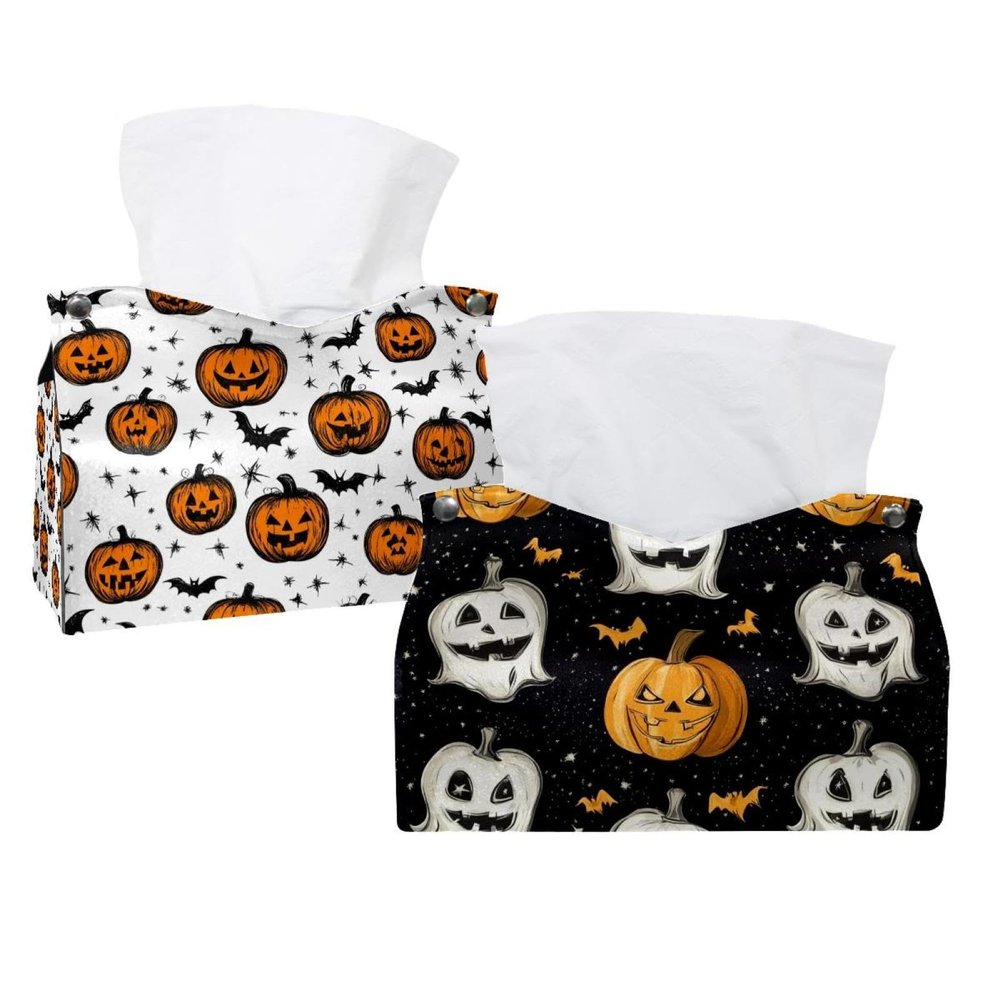 2 pack Halloween Pumpkin Tissue Box Cover, 7.5x5x6in
