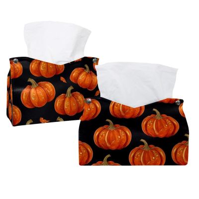 2 pack Helloween Pumkins 2_183 Tissue Box Cover, Decorative Tissue Box Dispenser for Bathroom, Parlors, Office, Bedroom Dresser, Vanity Countertop, Nightstand, Car, and Desk