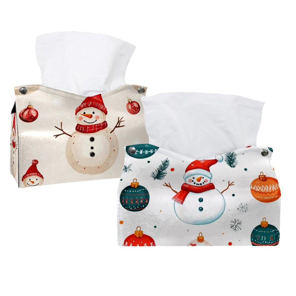 2 pack Merry Christmas Snowman Tissue Box Cover, 7.5x5x6in