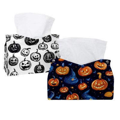 2 pack Seamless Pattern of Halloween Tissue Box Cover, Decorative Tissue Box Dispenser for Bathroom, Parlors, Office, Bedroom Dresser, Vanity Countertop, Nightstand, Car, and Desk