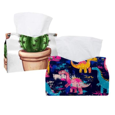 2 pack Colorful Dinosaurs Tissue Box Cover Leather Facial Tissue Dispenser Box Holder for Dresser Bathroom Decorative