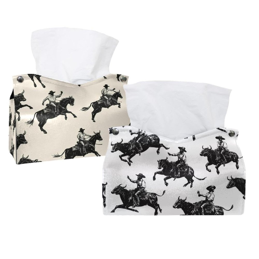 2 pack Cowboy Hat Cactuses Western Tissue Box Cover, Decorative Tissue Box Dispenser for Bathroom, Parlors, Office, Bedroom Dresser, Vanity Countertop, Nightstand, Car, and Desk
