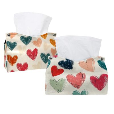 2 pack Hearts Tissue Box Cover, 7.5x5x6in