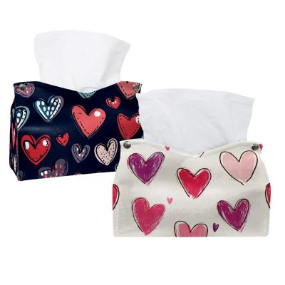 2 pack Hearts Drawn by Hand (6) Tissue Box Cover, Decorative Tissue Box Dispenser for Bathroom, Parlors, Office, Bedroom Dresser, Vanity Countertop, Nightstand, Car, and Desk