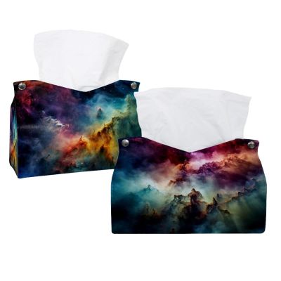 2 pack Galactic Nebula Starscape 15 Tissue Box Cover Leather Facial Tissue Dispenser Box Holder for Dresser Bathroom Decorative