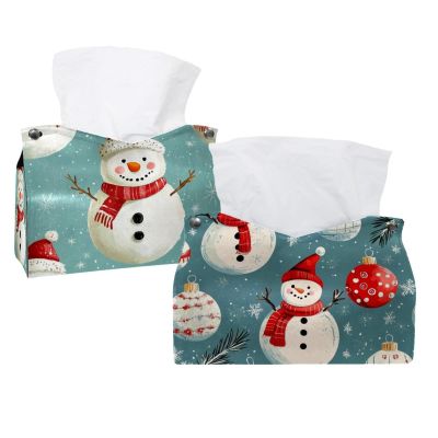 2 pack Merry Christmas Snowman Tissue Box Cover Leather Facial Tissue Dispenser Box Holder for Dresser Bathroom Decorative
