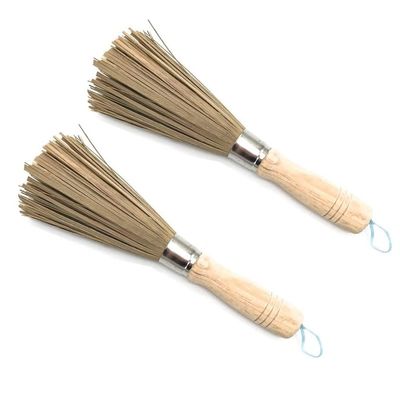 2 Pcs Wok Brush, Wooden Long Handle Cleaning Broom,Traditional Kitchen Cleaning Brushes, for Kitchens and Restaurants