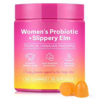Probiotics for Women Gummies with Slippery Elm, Vegan Feminine Balance Probiotics Gummies, Pineapple Flavor Supports pH Balance, Gut Health & Immune System, 60 Gummies